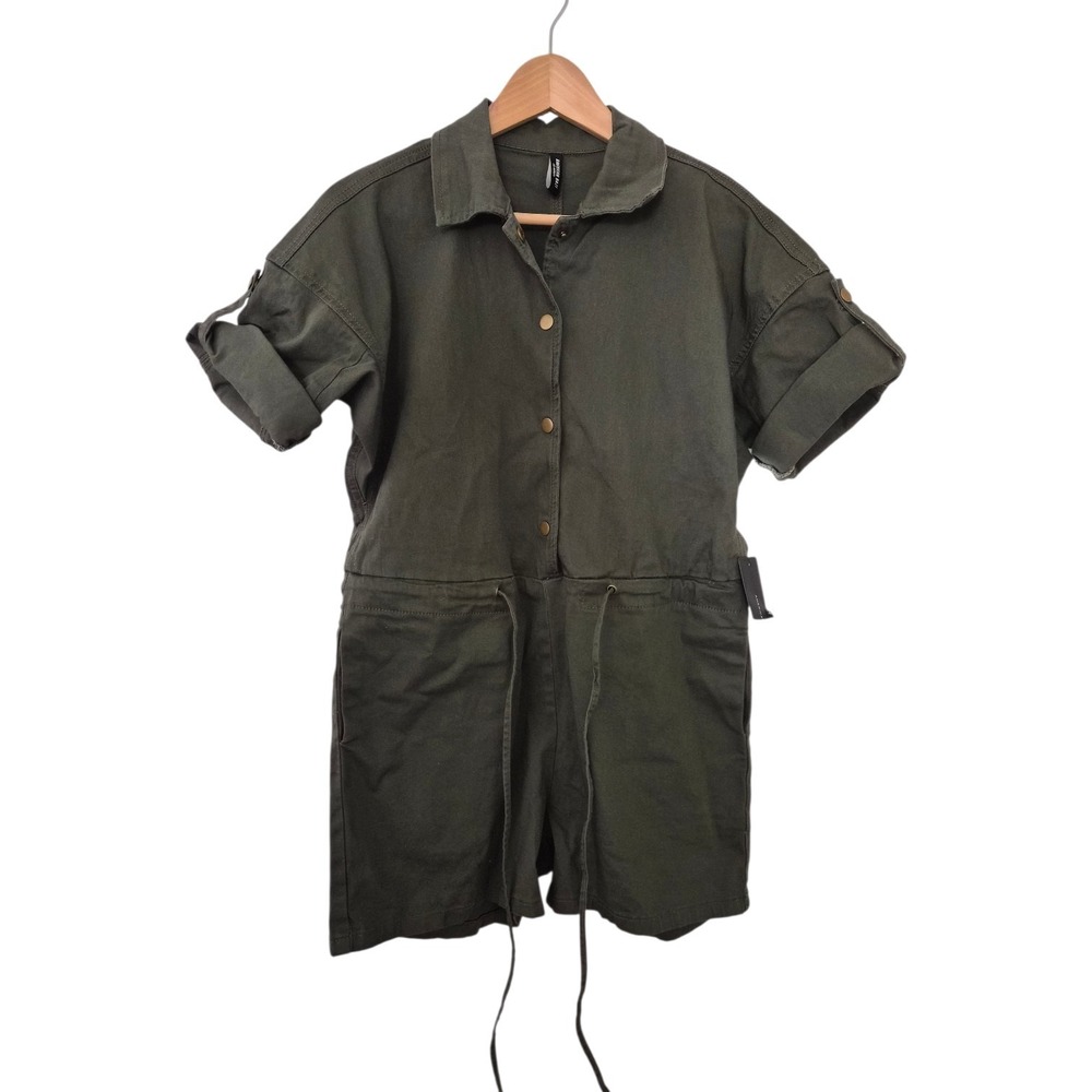 American Bazi Utility Romper‎ Womens Small Olive Green Drawstring NWT